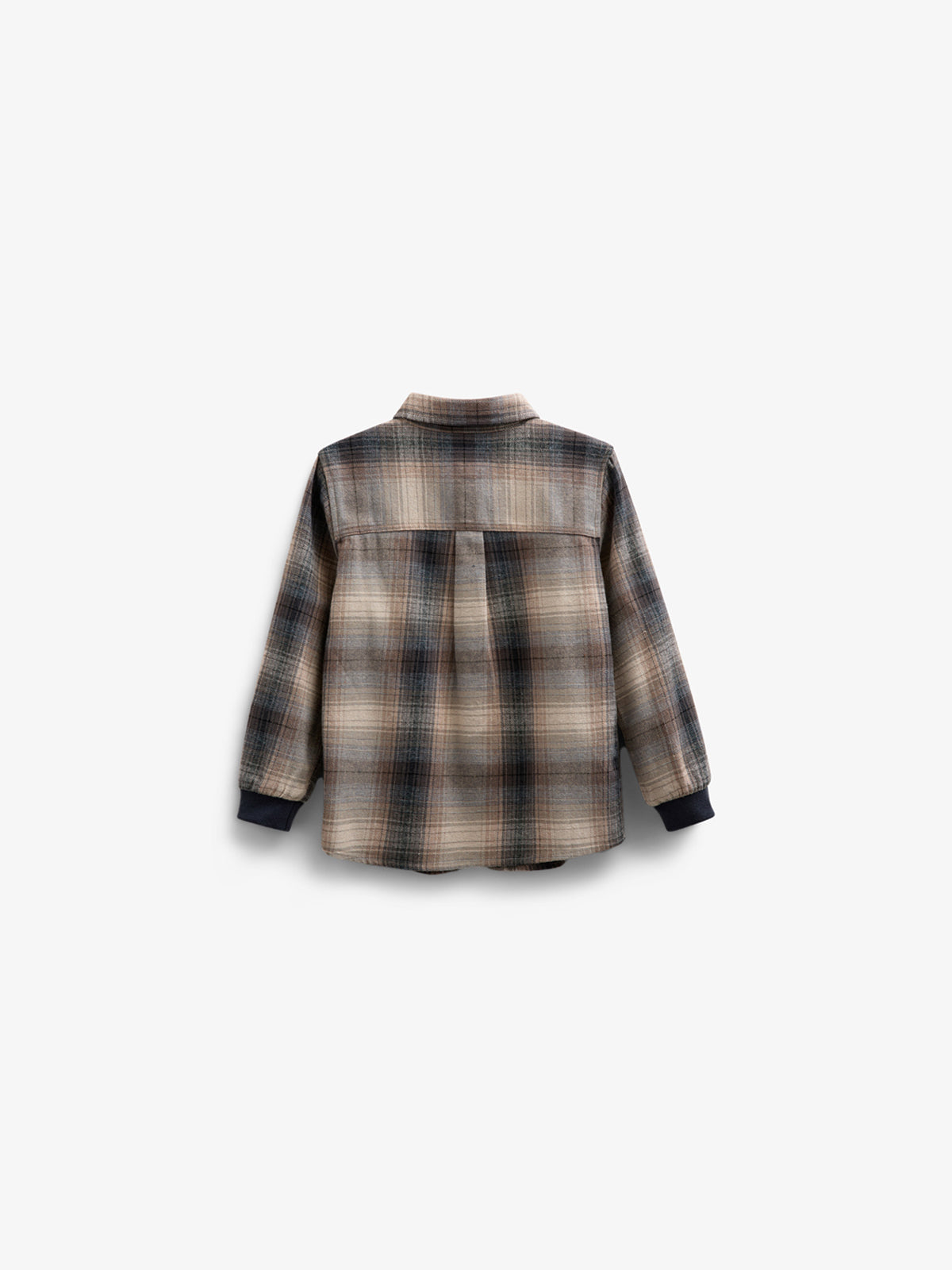 Checked Flannel Shirt with Rib Cuff - Kids - Brown Navy Check | 100529 Henry