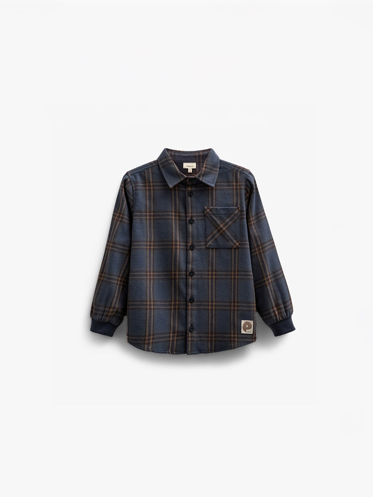 Checked Flannel Shirt with Rib Cuff - Kids - Navy Check | 100530 Henry