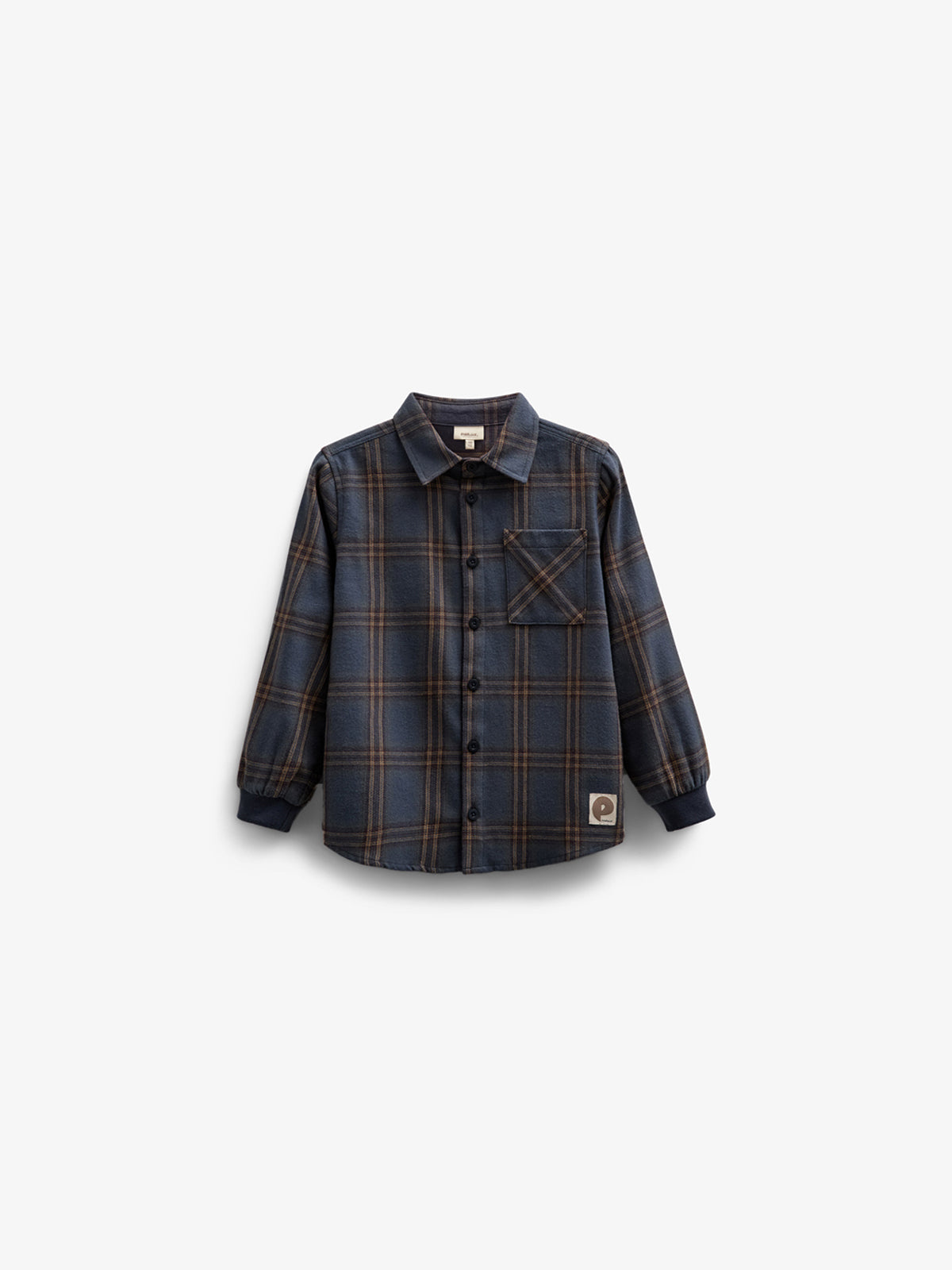 Checked Flannel Shirt with Rib Cuff - Kids - Navy Check | 100530 Henry
