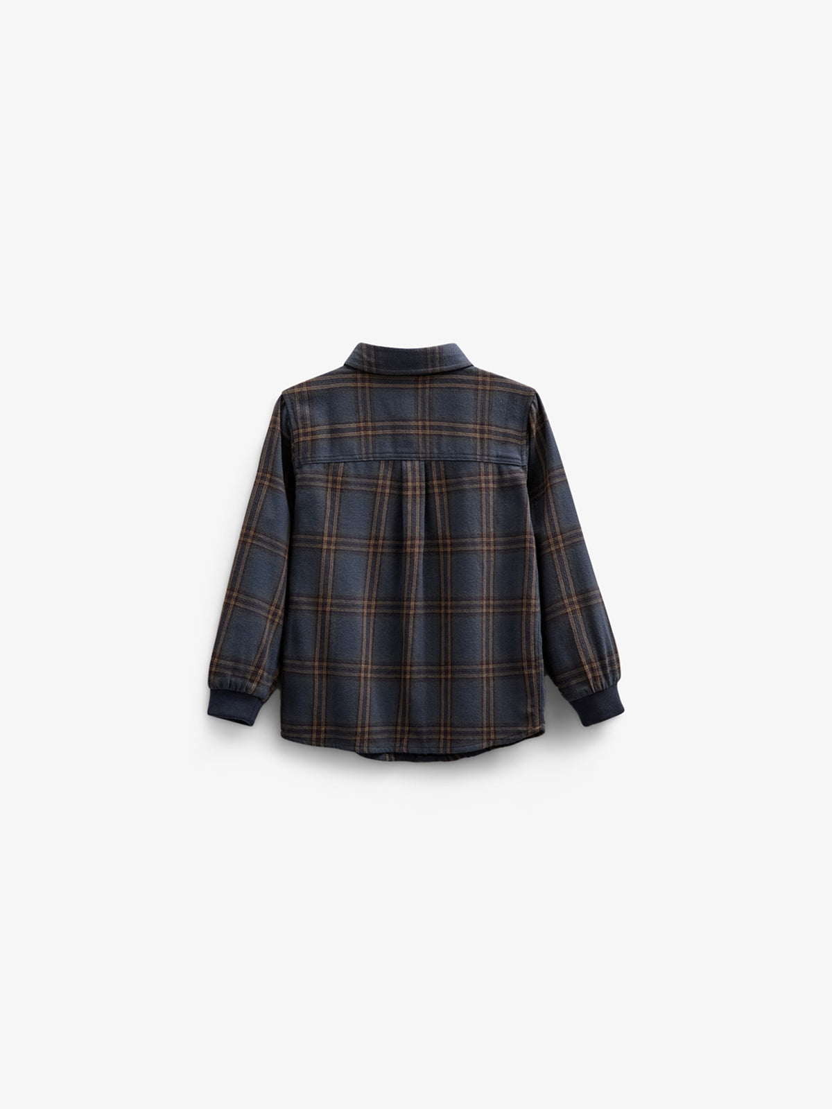 Checked Flannel Shirt with Rib Cuff - Kids - Navy Check | 100530 Henry