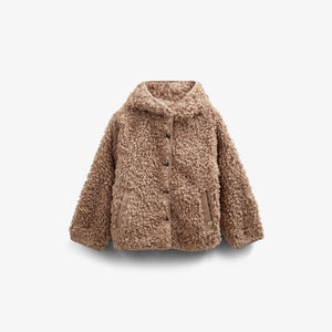 Faux Fur Hooded Jacket with Rib cuff - Kids - Caffe Latte | 100546 Ellie