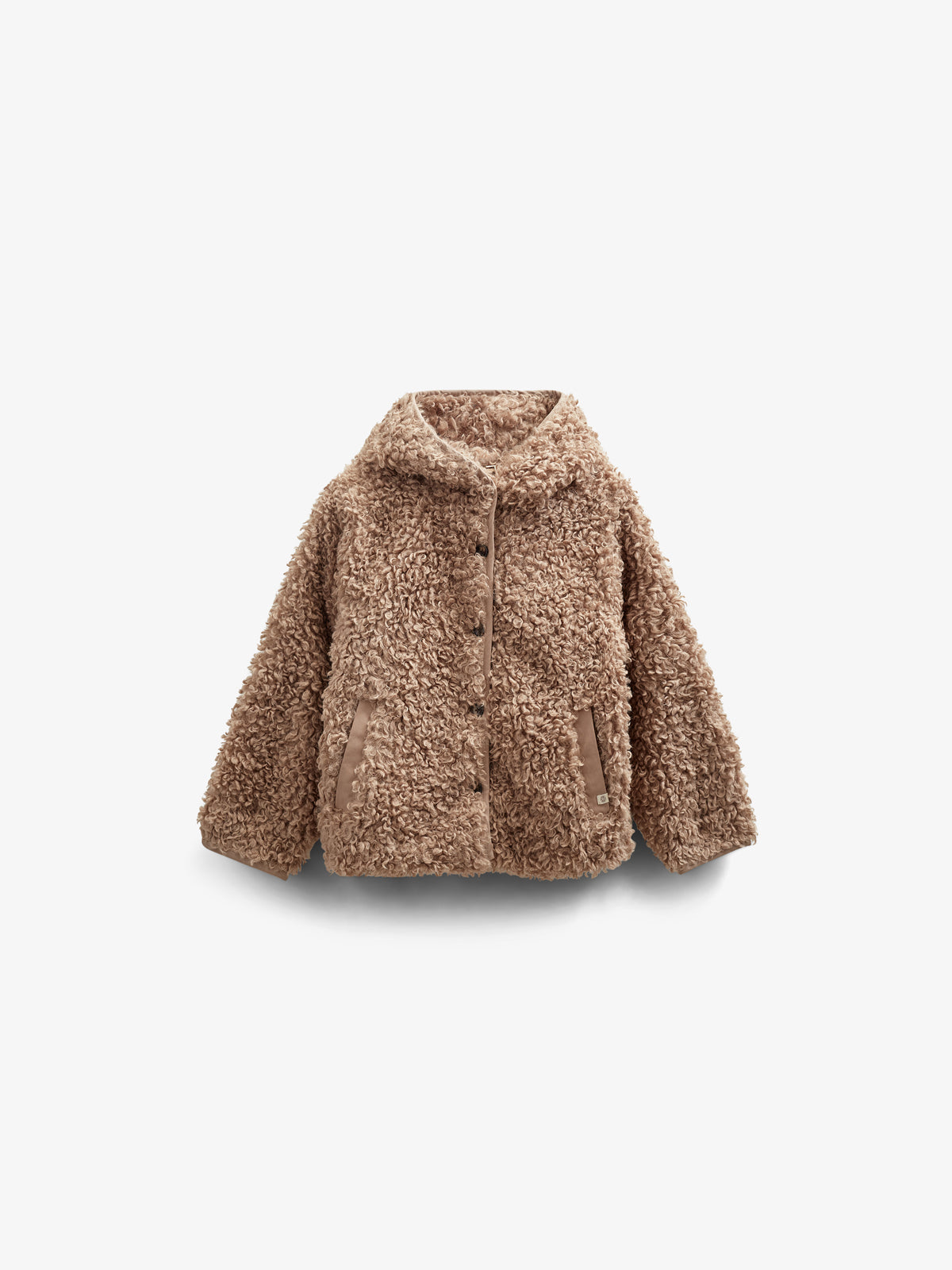 Faux Fur Hooded Jacket with Rib cuff - Kids - Caffe Latte | 100546 Ellie