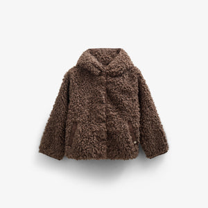 Faux Fur Hooded Jacket with Rib cuff - Kids - Chocolate | 100547 Ellie