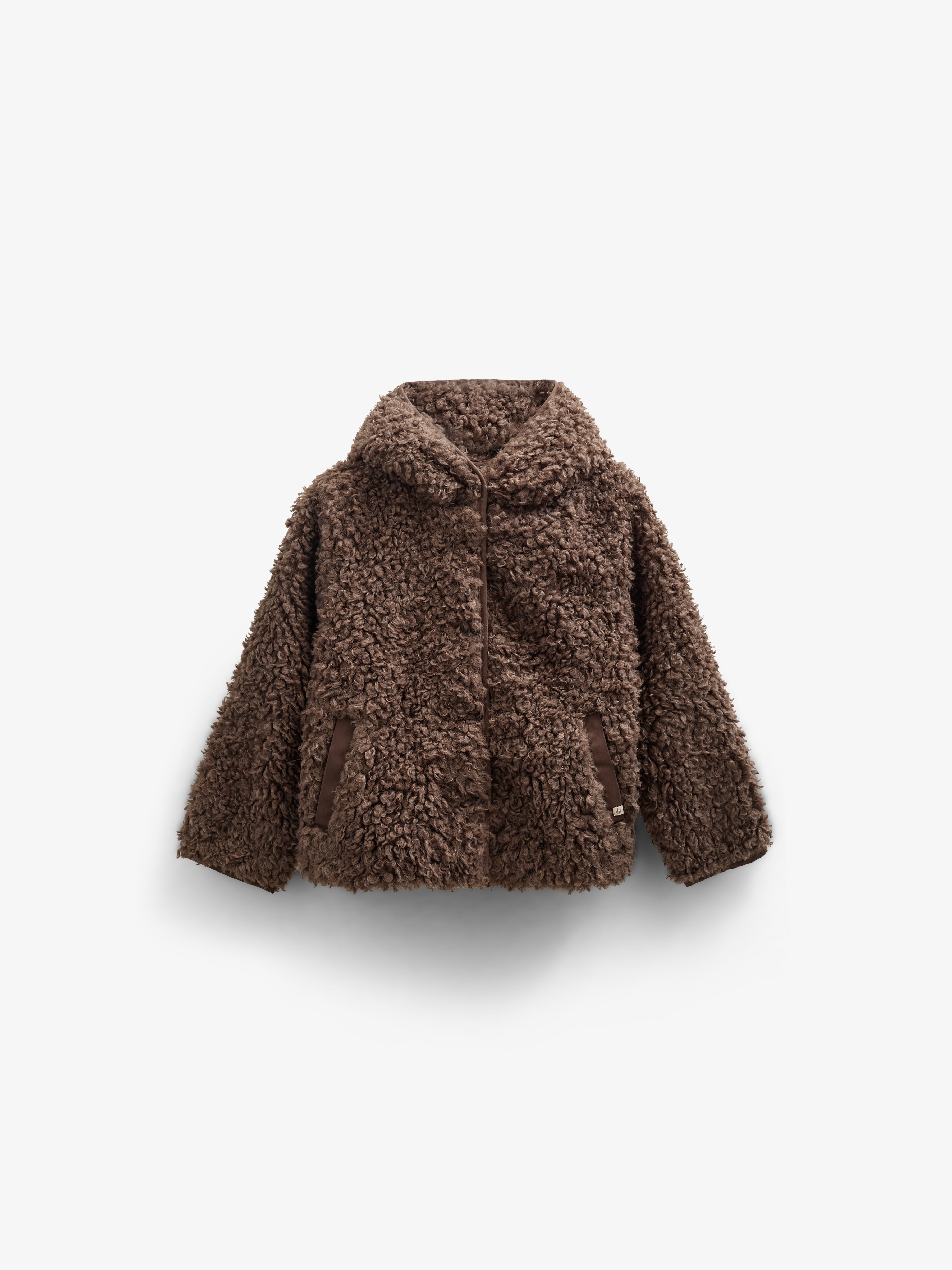 Faux Fur Hooded Jacket with Rib cuff - Kids - Chocolate | 100547 Ellie