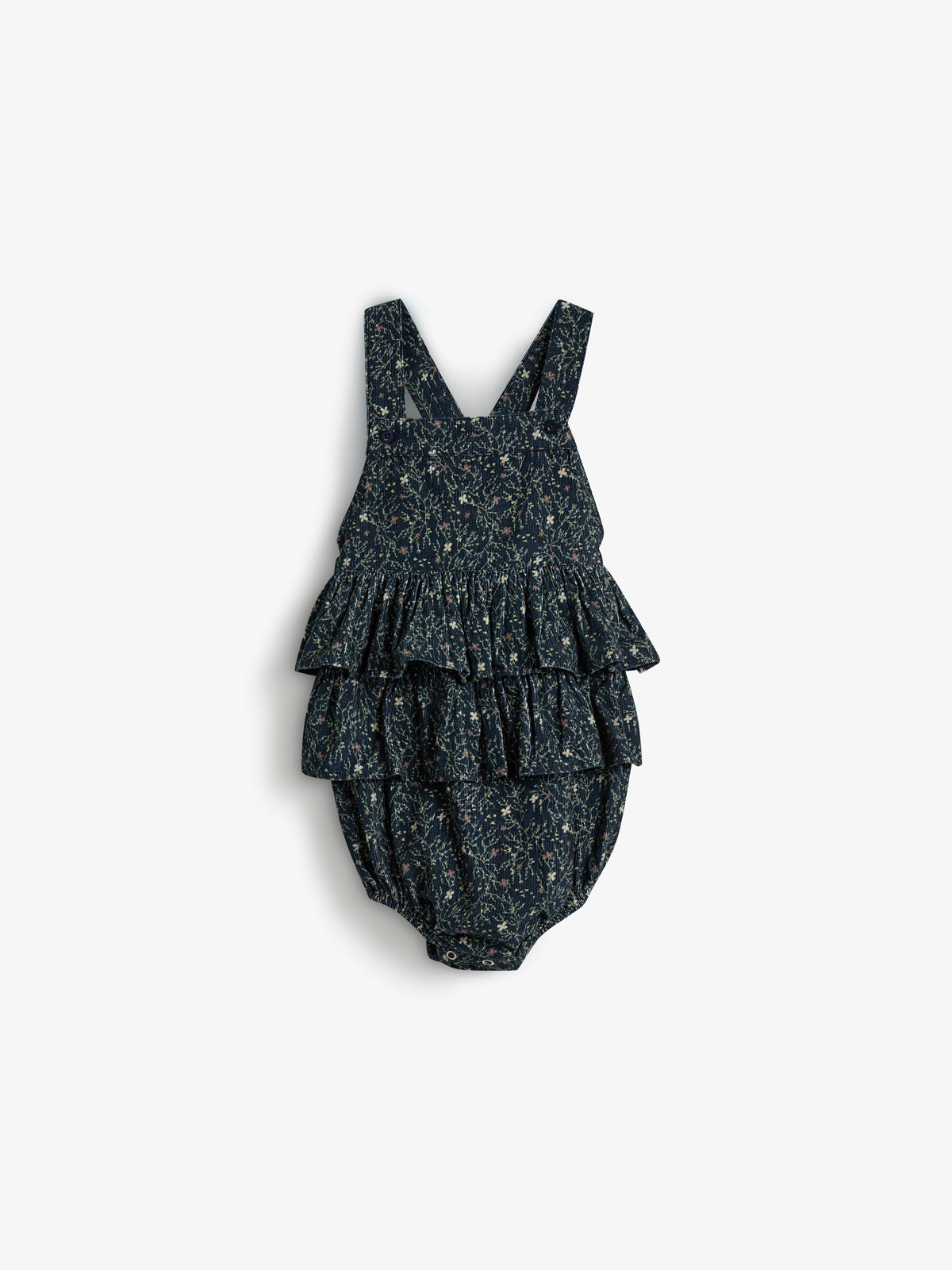 Corduroy Romper w. Floral Print - Little - Blue/Rose
