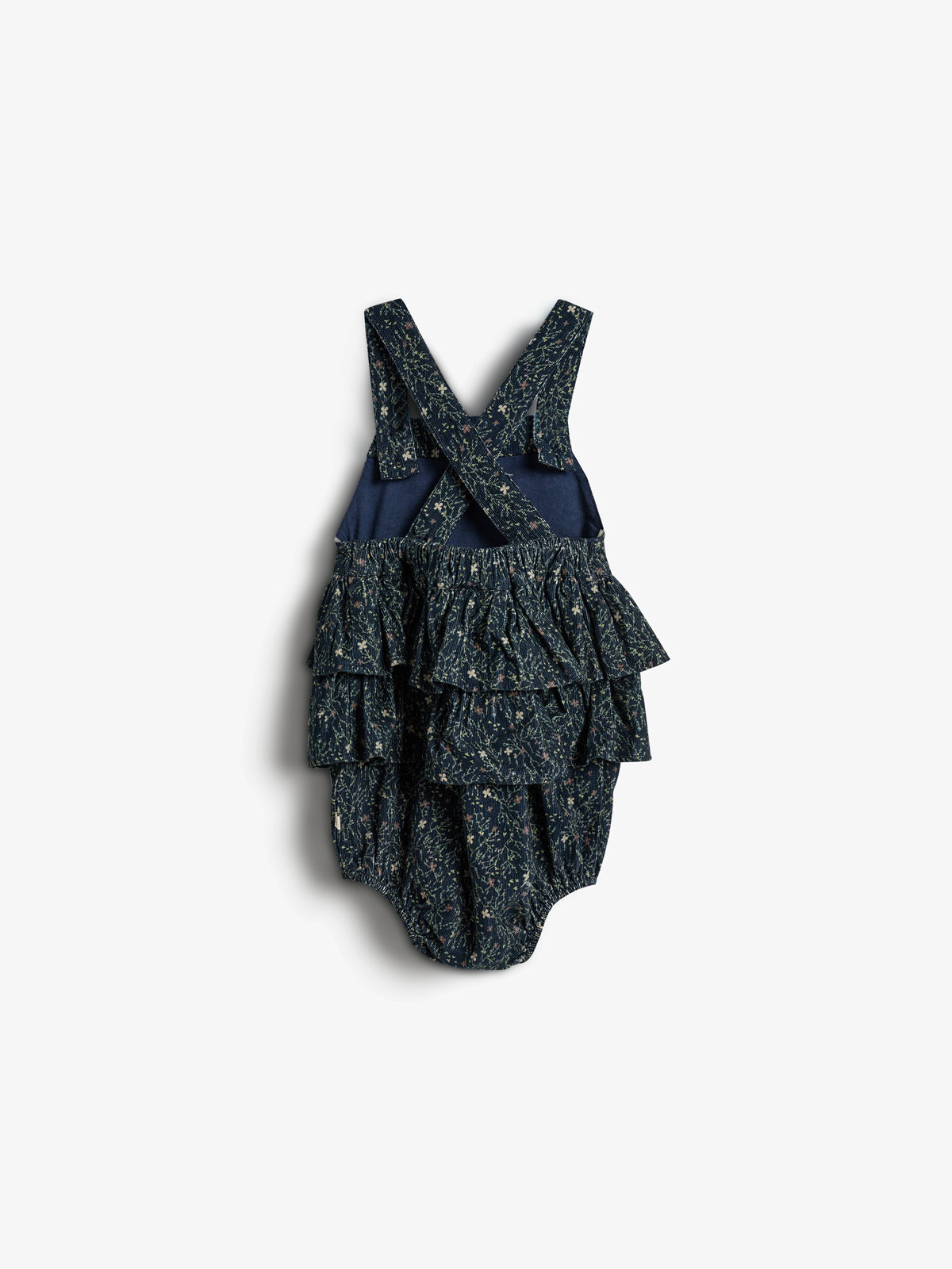 Corduroy Romper w. Floral Print - Little - Blue/Rose