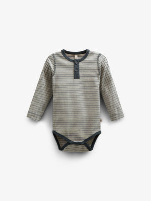 Long Sleeve Cotton Rib Bodysuit - Kids - Forest Green Stripe | 100558 Manson
