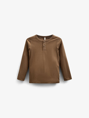 Long Sleeve Cotton Rib T-shirt - Kids - Coffee | 100568 Manson