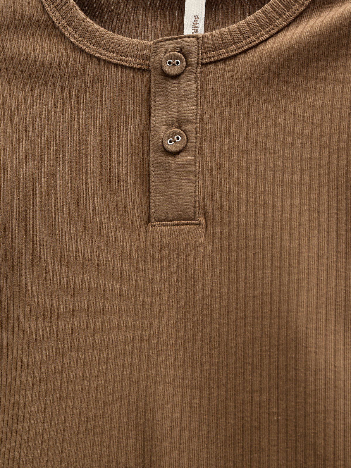 Long Sleeve Cotton Rib T-shirt - Tween - Coffee | 100569 Manson