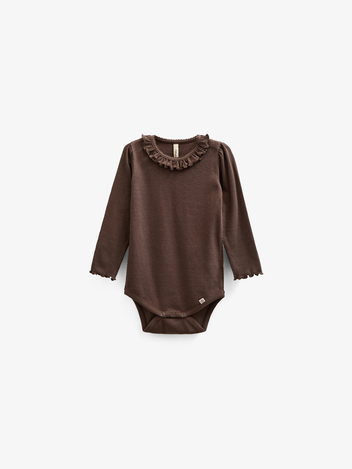 Long Sleeve Modal Rib Bodysuit with Picot edge - Kids - Chocolate | 100574 Mia