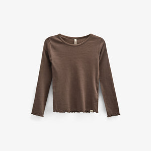 Long Sleeve Modal Rib T-Shirt with Picot edge - Tween - Chocolate | 100577 Mia