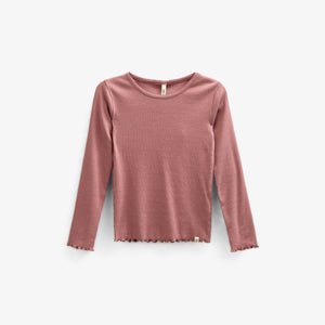 Long Sleeve Modal Rib T-Shirt with Picot edge - Tween - Old Rose | 100579 Mia