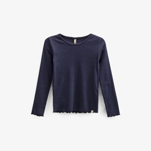 Long Sleeve Modal Rib T-Shirt with Picot edge - Tween - Navy | 100581 Mia