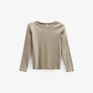 Long Sleeve Modal Rib T-Shirt with Picot edge - Tween - Dusty Green | 100583 Mia