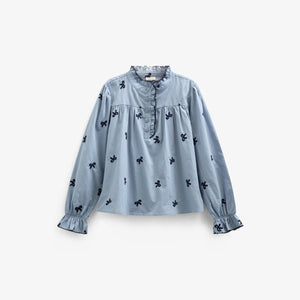 Poplin Blouse with Embroidery - Tween - Blue | 100676 Adison