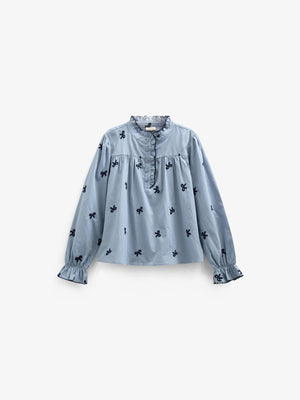 Poplin Blouse with Embroidery - Tween - Blue | 100676 Adison