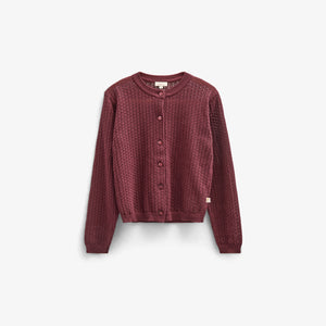 Cotton Pointelle Cardigan - Tween - Burgundy | 100686 Esme