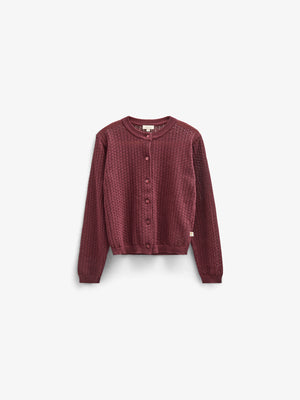 Cotton Pointelle Cardigan - Tween - Burgundy | 100686 Esme