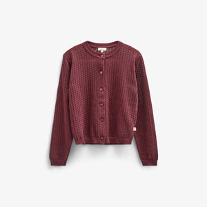 Cotton Pointelle Cardigan - Tween - Burgundy | 100686 Esme