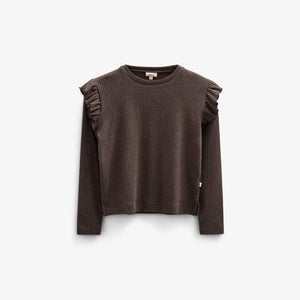 Soft Rib Frill Blouse - Tween - Chocolate Melange | 100695 Alana