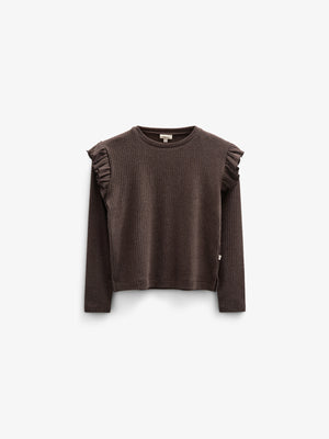 Soft Rib Frill Blouse - Tween - Chocolate Melange | 100695 Alana