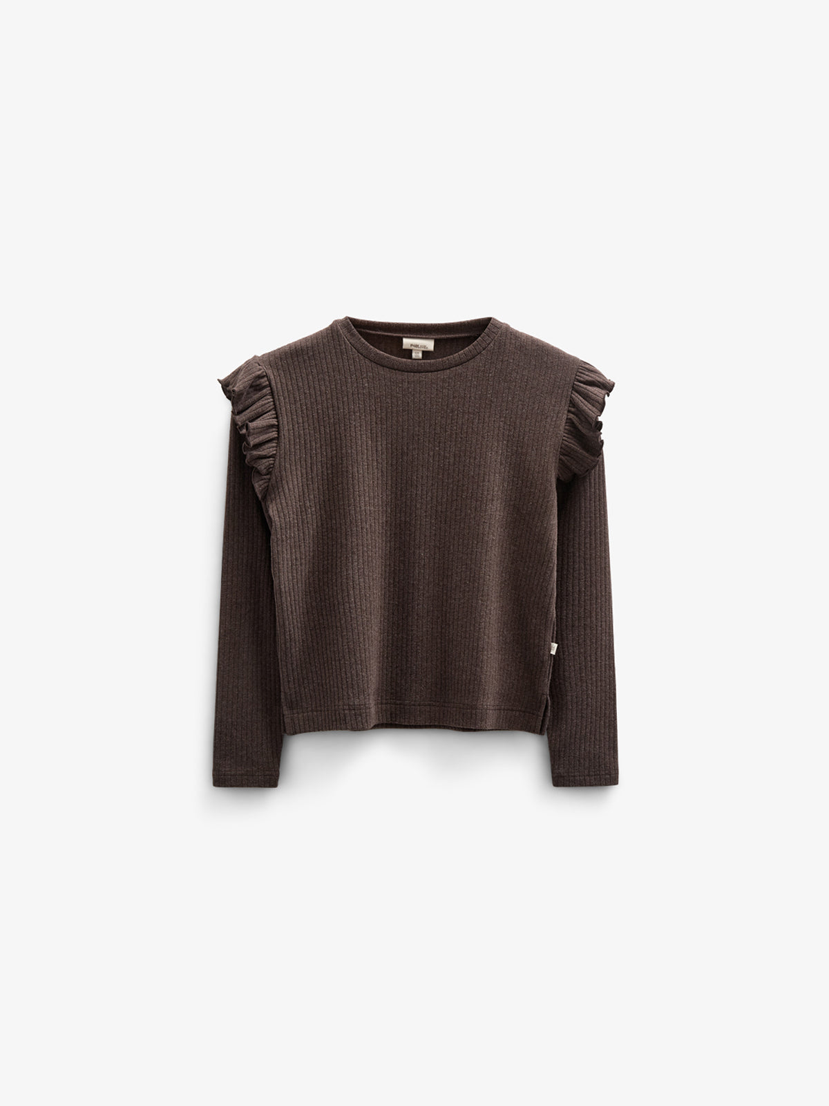 Soft Rib Frill Blouse - Tween - Chocolate Melange | 100695 Alana