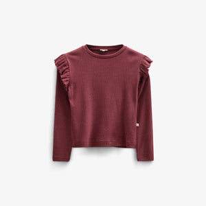 Soft Rib Frill Blouse - Tween - Burgundy Melange | 100696 Alana