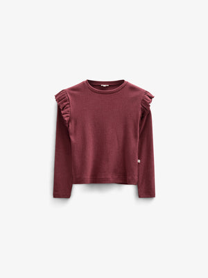 Soft Rib Frill Blouse - Tween - Burgundy Melange | 100696 Alana
