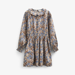 Printed Cotton Poplin Dress with Elastic waist - Tween - Blue / Brown | 100719 Amy