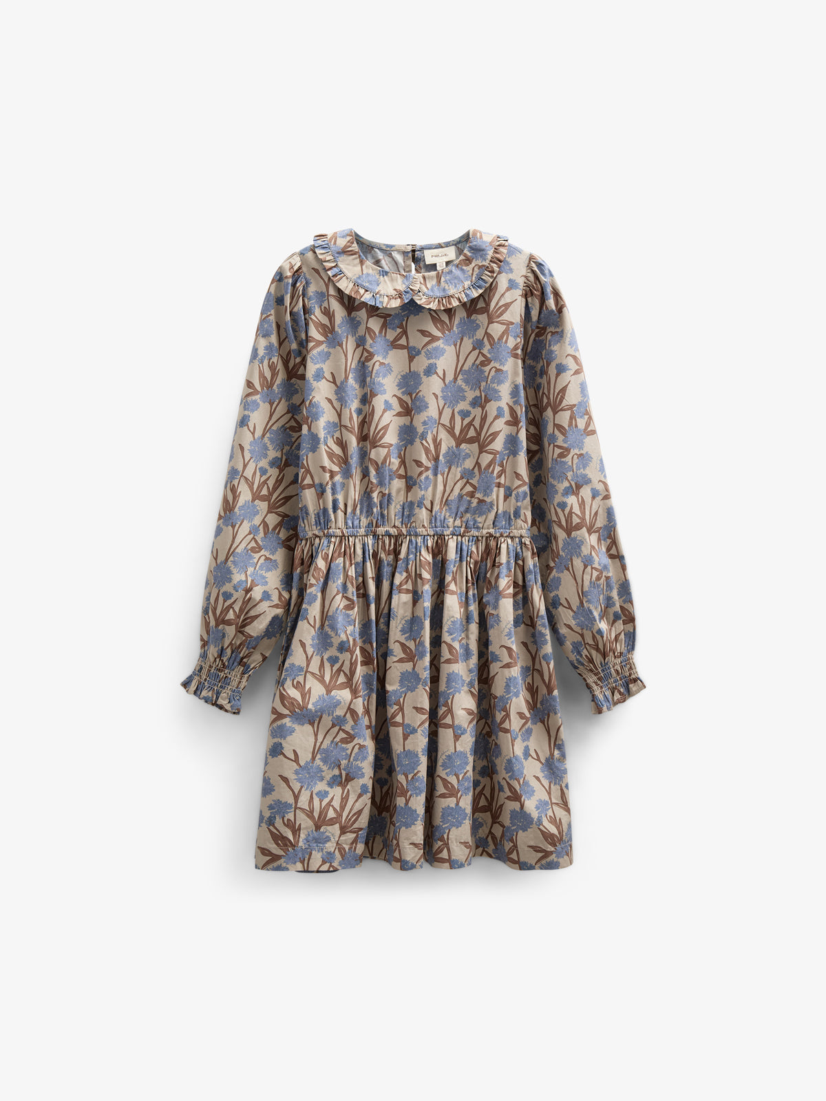 Printed Cotton Poplin Dress with Elastic waist - Tween - Blue / Brown | 100719 Amy