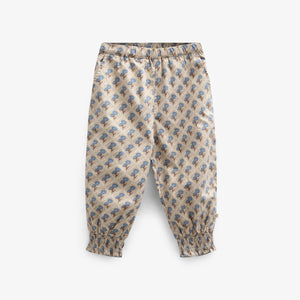 Printed Cotton Poplin Trousers - Kids - Caffe Latte w. Blue | 100724 Amine