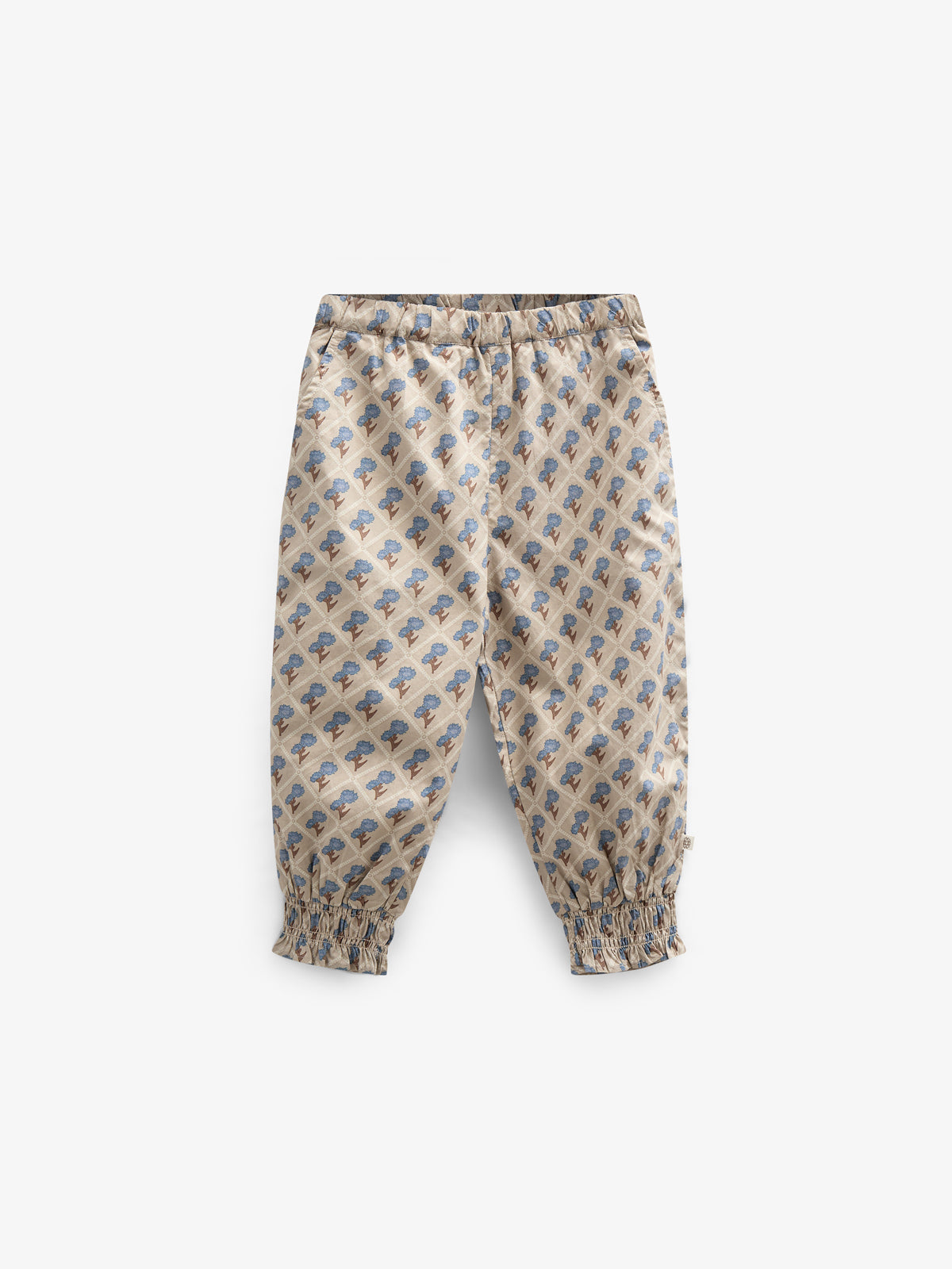 Printed Cotton Poplin Trousers - Kids - Caffe Latte w. Blue | 100724 Amine