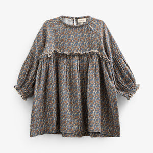 Printed Double Gauze Dress - Kids - Blue / Brown | 100727 Maggie