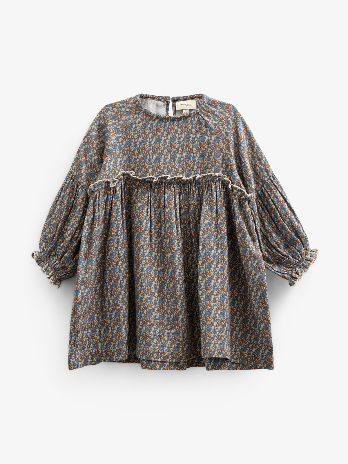 Printed Double Gauze Dress - Kids - Blue / Brown | 100727 Maggie
