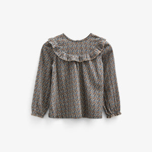 Printed Double Gauze Two-way Blouse - Tween - Blue / Brown | 100730 Maggie