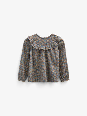Printed Double Gauze Two-way Blouse - Tween - Blue / Brown | 100730 Maggie