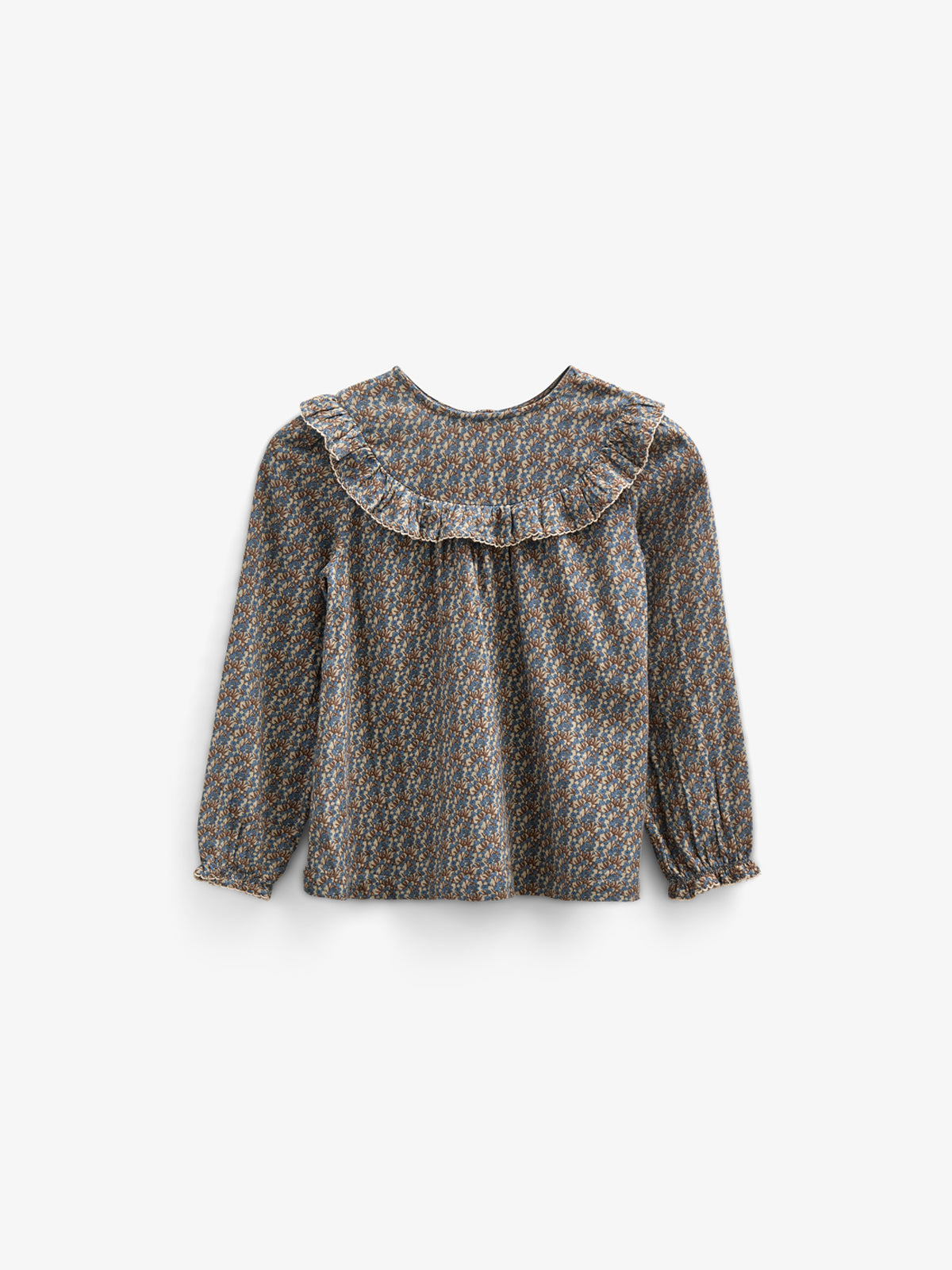 Printed Double Gauze Two-way Blouse - Tween - Blue / Brown | 100730 Maggie