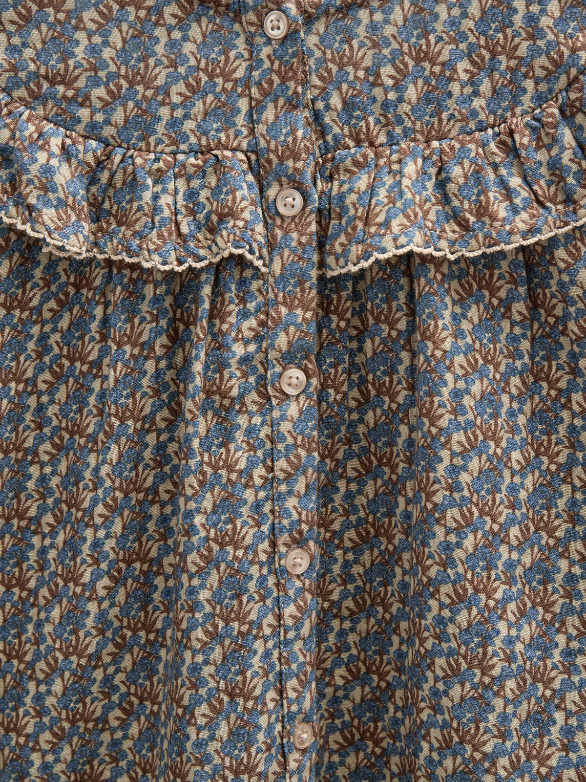 Printed Double Gauze Two-way Blouse - Tween - Blue / Brown | 100730 Maggie