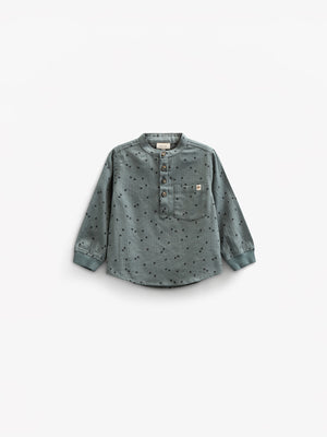 Herringbone Woven Cotton Shirt w/ Print - Kids - Dark Dusty Green | 100761 Edward