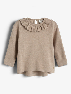 Plush Jersey Pierrot Collar Blouse - Little - Beige Melange
