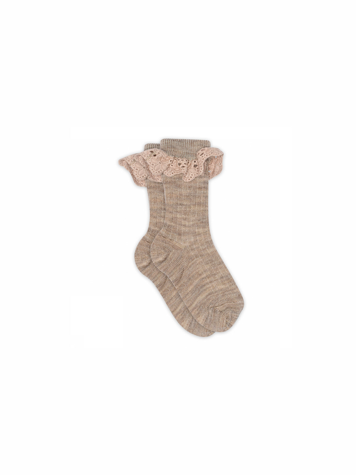 MP Wool Knee Socks w. Lace - Kids - Caffe Latte Melange | 100780 MP Lea Socks
