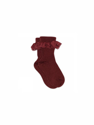 MP Wool Knee Socks w. Lace - Kids - Burgundy | 100781 MP Lea Socks