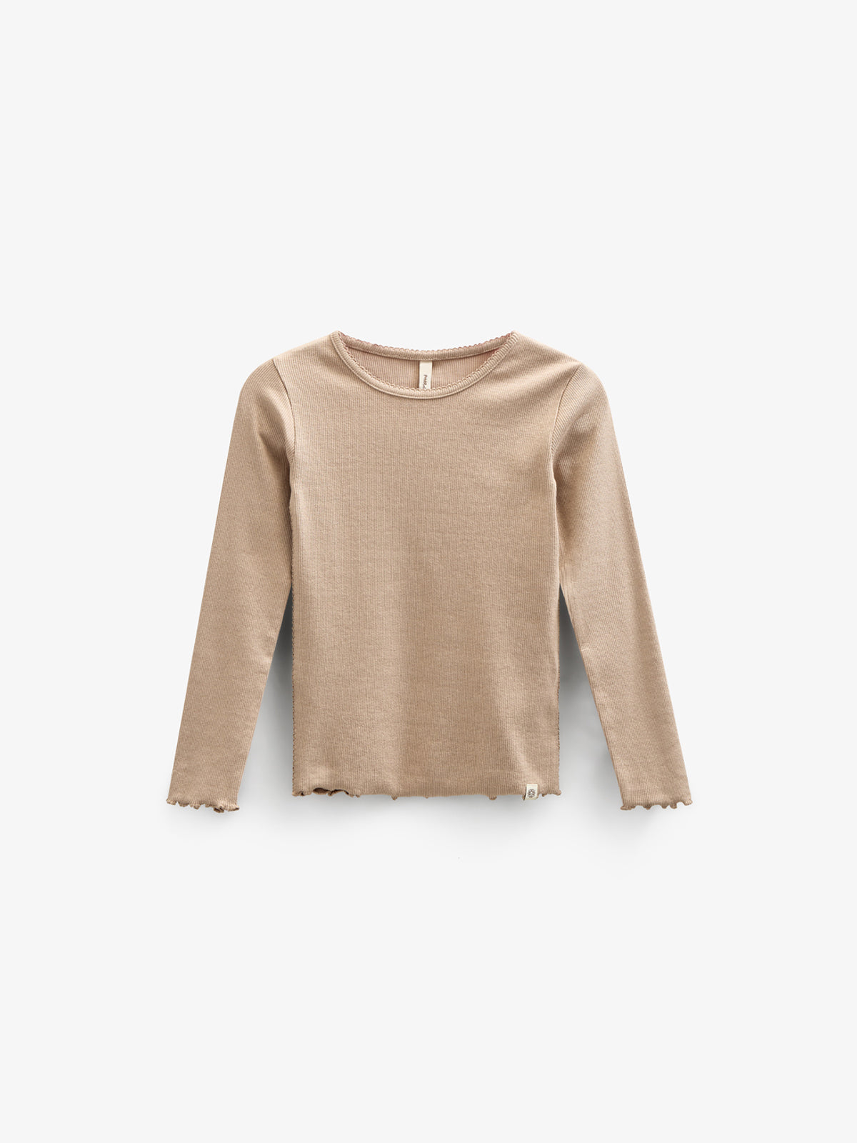 Long Sleeve Modal Rib T-shirt with picot edge - Kids - Caffe Latte | 100786 Mia