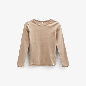 Long Sleeve Modal Rib T-shirt with picot edge - Tween - Caffe Latte | 100787 Mia