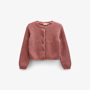 Cotton Knit Cardigan with Bows - Tween - Old Rose | 100793 Freya
