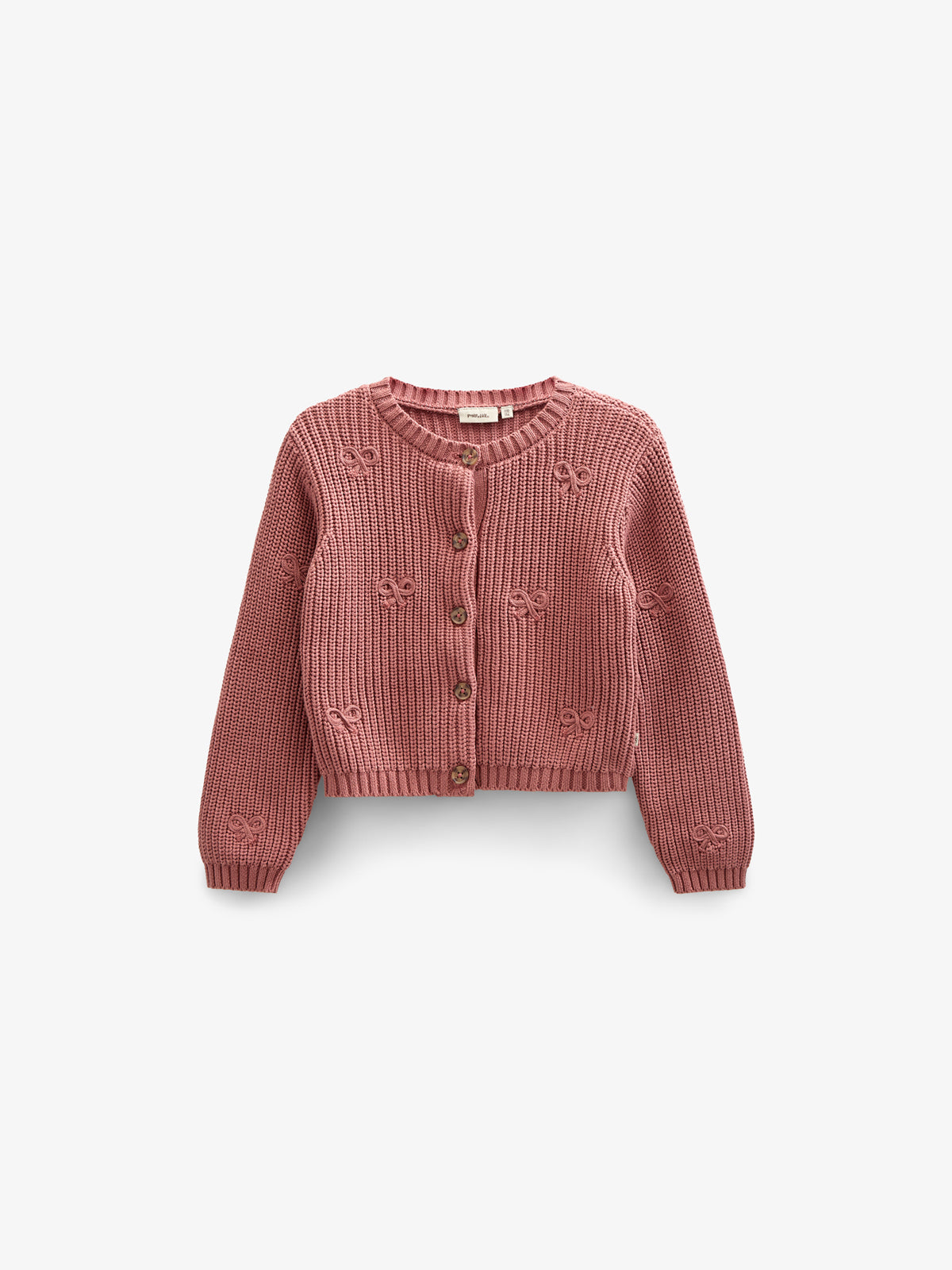 Cotton Knit Cardigan with Bows - Tween - Old Rose | 100793 Freya
