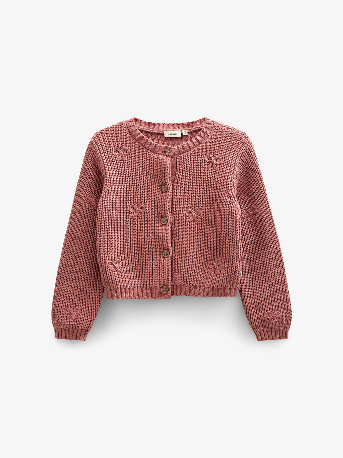 Cotton Knit Cardigan with Bows - Tween - Old Rose | 100793 Freya