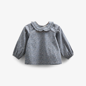 Printed Cotton Poplin Blouse with Collar - Kids - Blue | 100798 Allie