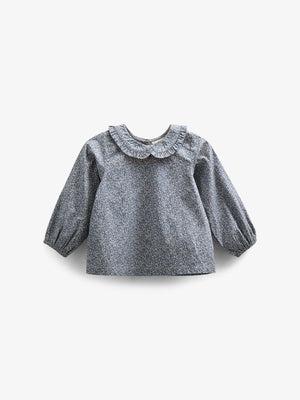 Printed Cotton Poplin Blouse with Collar - Kids - Blue | 100798 Allie