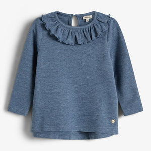 Plush Jersey Pierrot Collar Blouse - Little - Blue Melange